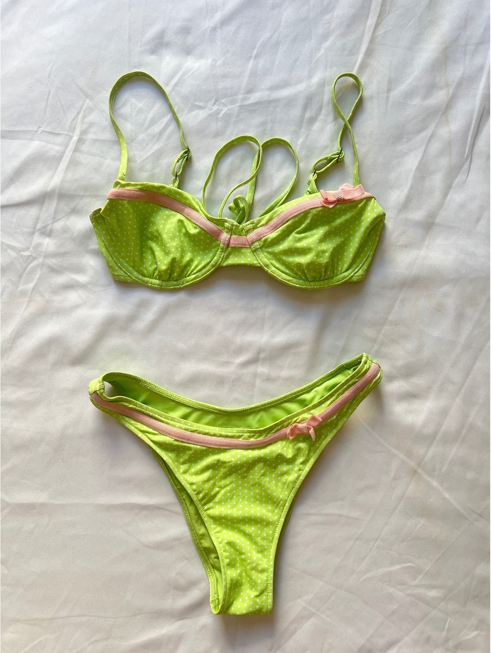 Frankie’s Bikinis Green Polka Dot Swim Set